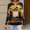 Women's Long Sleeve V-Neck T-Shirt with Button and Halloween Print Casual Top