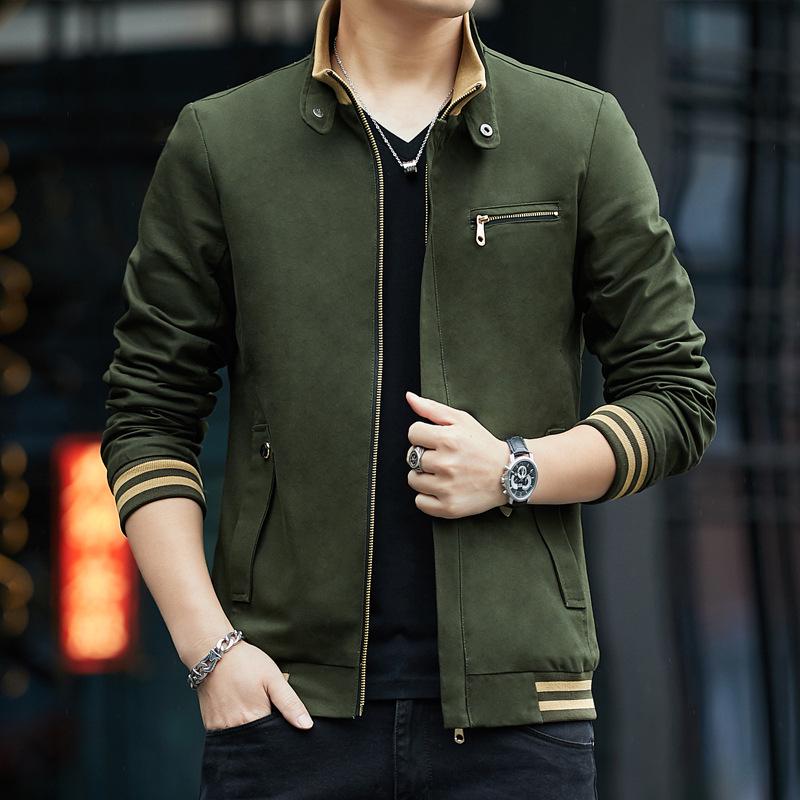 Spring and Autumn Men's Jacket Korean Version of Youth Stand-up Collar Casual Tooling Pure Cotton Jacket Solid Color Top Thin