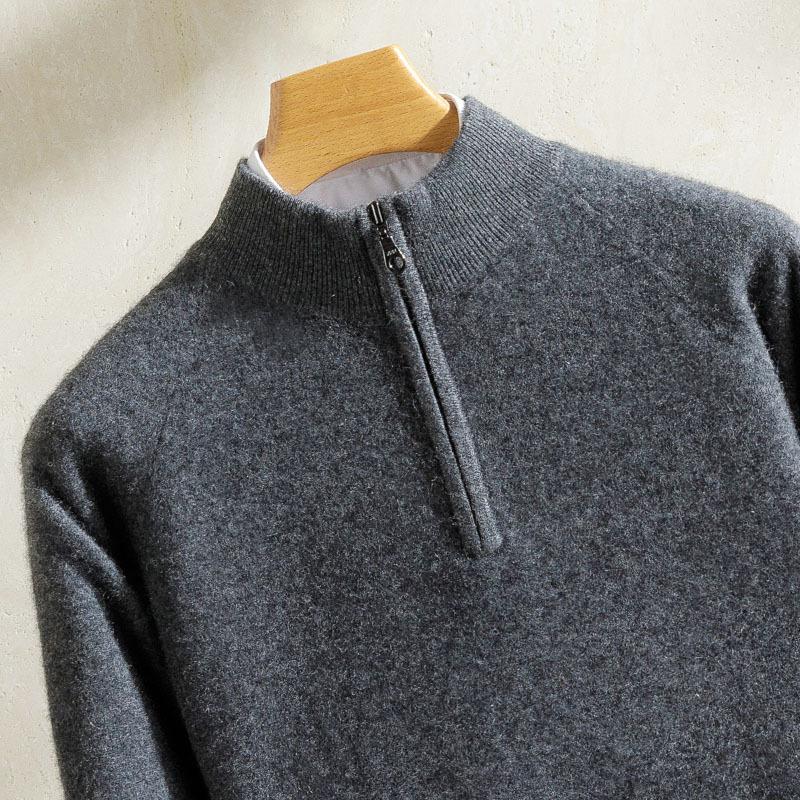 100 Pure Cashmere Sweater Ragged Sleeves Half Zipper Half Turtleneck Knitted Sweater