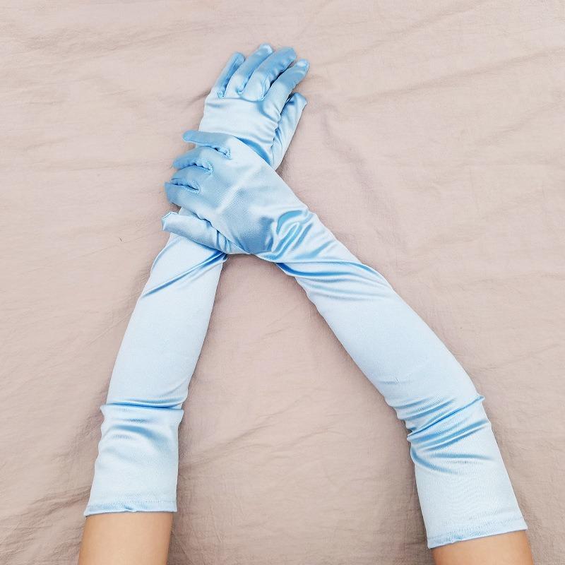 Women Fashion Long Gloves Satin Opera Evening Party Prom Costume Glove Solid Colors Party Wedding Bridal Gloves One Size светло-синий