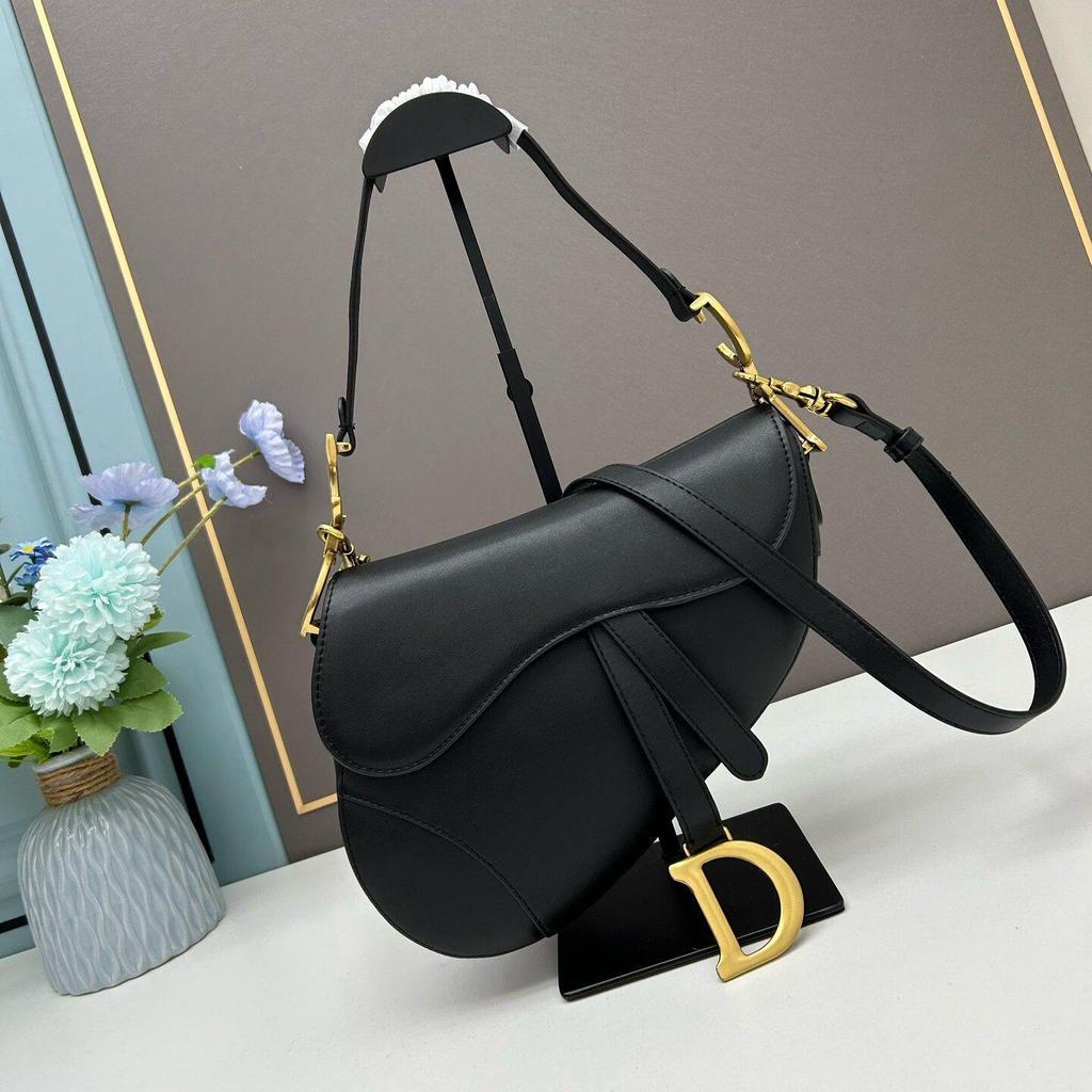 D Family Classic Leather Embroidered Saddle Bag - Women's Crossbody & Shoulder Handbag