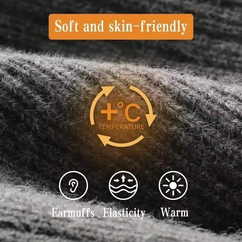 Winter Knitted Warm Ear Protection One Piece Hat for Elderly Men Snowflake Plush Thickened Breathable Warm Ski Hat Accessories