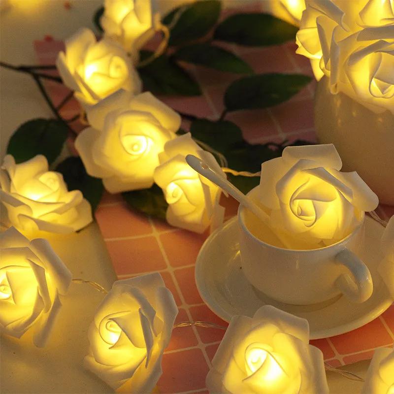 6M 40LED Rose Flower String Lights Battery Operated Foam Rose Fairy Garland Light for Home Bedroom Wedding Valentine's Day