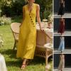 Vestidos Maxi de Verano para Mujer Casual sin Mangas Cuello en V Vestido de Playa Suelto de Tirantes con Botones y Bolsillos