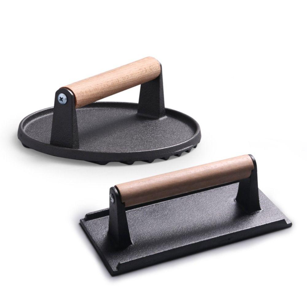 

2pcs Wooden Handle Meat Press Grill Round Smash Bacon Press BBQ Supplies
