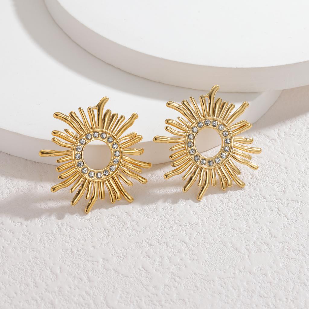 Atoztide New Fashion Shiny Zircon Earring for Women Stainless Steel Trendy Gold Color Statement Stone Stud Earring Jewelry Gift