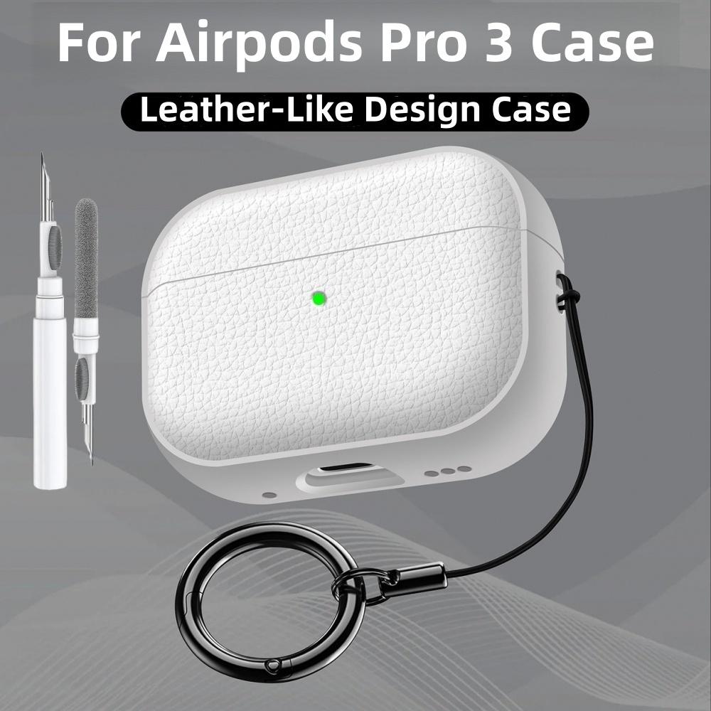 For Airpods Pro 3 Case Soft TPU Leather-Like Design Protective Cover with Lanyard and Cleaner Kit For Apple Latest Airpods Pro 3