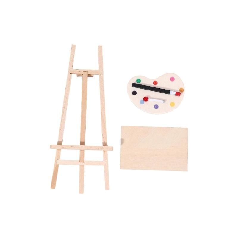 

Wood Miniature Art Easel Stand Set Doll House Accessories Kids Toy For Creative Play And Learning Scene Display Decors 1