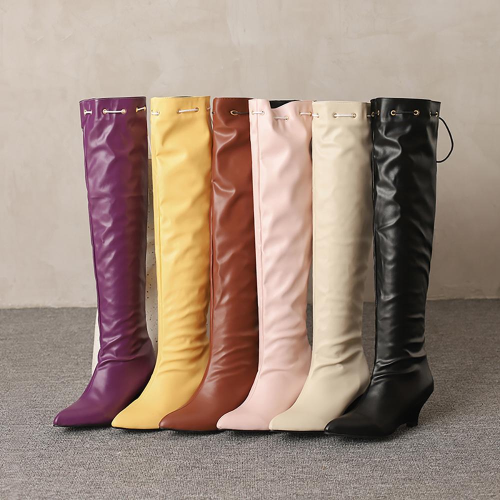 Różowo-brązowe damskie kozaki za kolano dziwne wysokie obcasy duży rozmiar 48