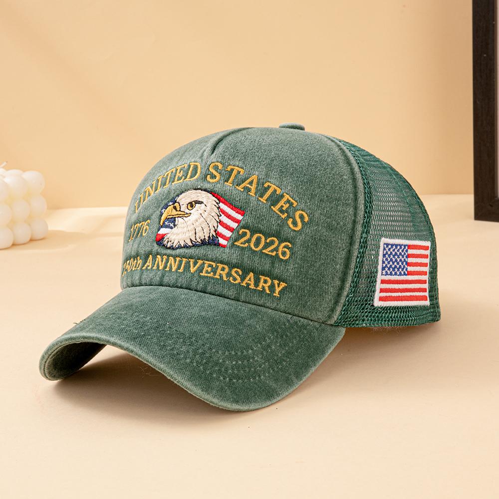 United States 250Th Anniversary 1776- Bald Eagle Embroidered Washed Mesh Trucker Hat American Flag Adjustable Baseball Cap Adjustable
