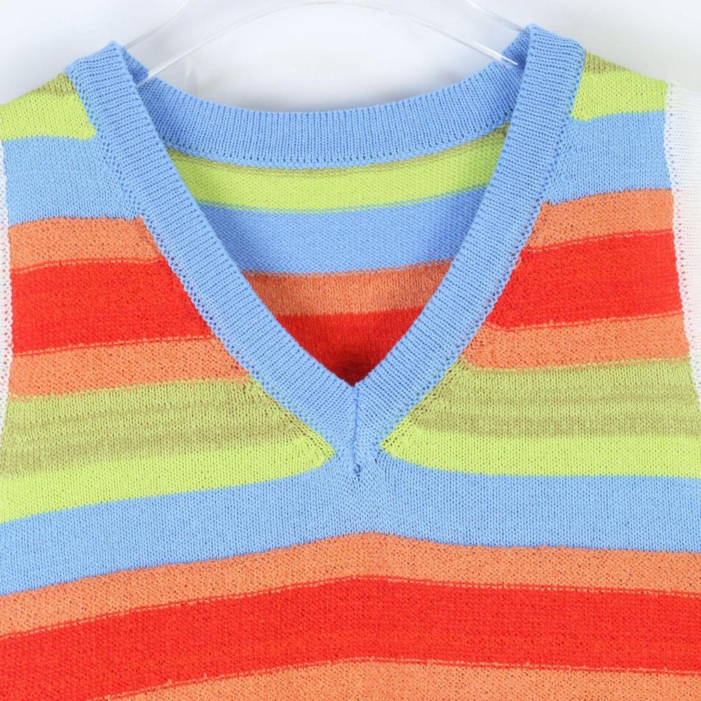 Dopamine Rainbow Striped Knit Sleeveless Vest - Korean Style Women's Summer Tank Top, Hong Kong Trendy Outerwear.