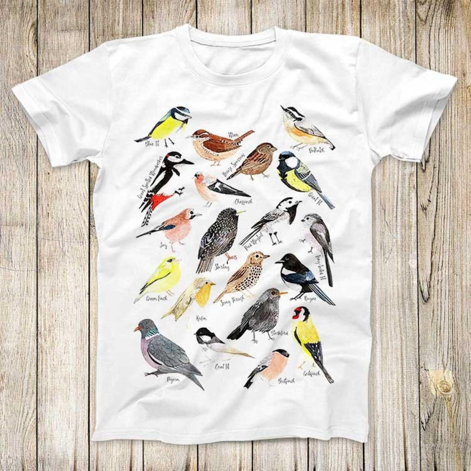 British Garden Birds T-Shirt European Encyclopaedia Super Cool Nature List Indie Aesthetic Twitchers Top Poster Gift Tee 3091 3XL