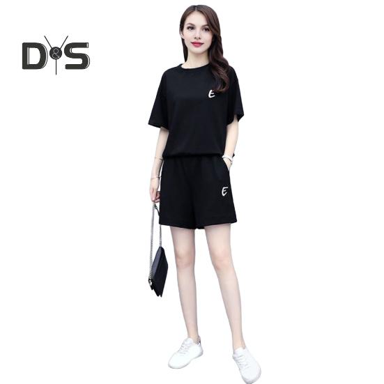 2-teiliges Outfit für Damen, Sommer, Rundhalsausschnitt, kurzärmliges Oberteil, kurze Jogginghose, lässiger Trainingsanzug, Jogger-Lounge-Set