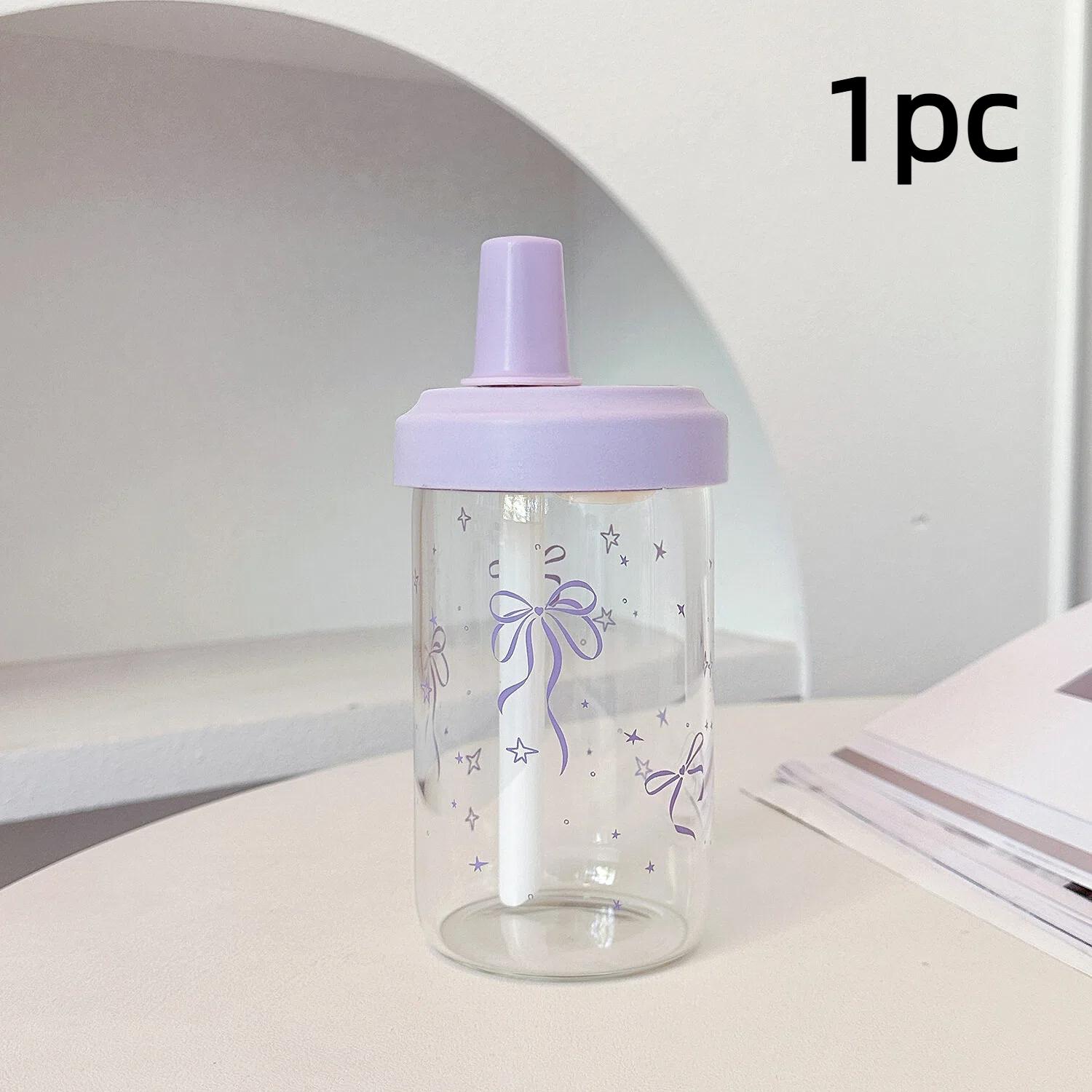 Cute 500ml straw cup, plastic knot water bottle, large capacity glass cup, juice milk cup, high aesthetic glass milk tea cup