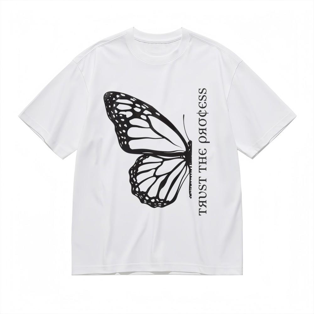 

Women s Oversize Tee Shadow Butterfly Motto Graphic White 100% Cotton Tops L