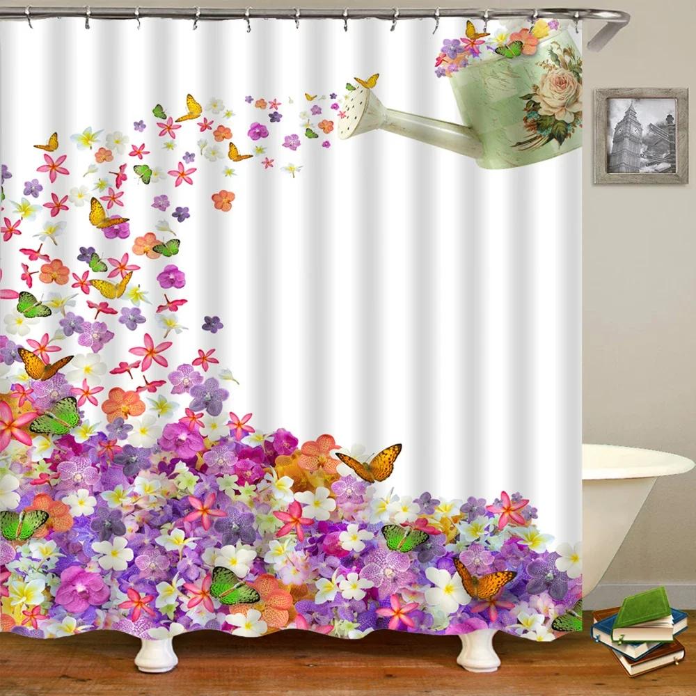 

Flowers Butterfly Pattern Shower Curtains Bathroom Curtains Waterproof Polyester Bath Curtain With 12 Hooks Shower Curtain W60H190(CM)-1 Pcs