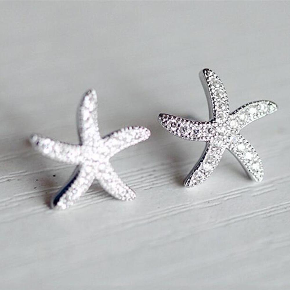 

CAOSHI Aesthetic Female Starfish Stud Earrings Trendy Women Party Accessories with Brilliant Zirconia Statement Zircon Gift WHITE