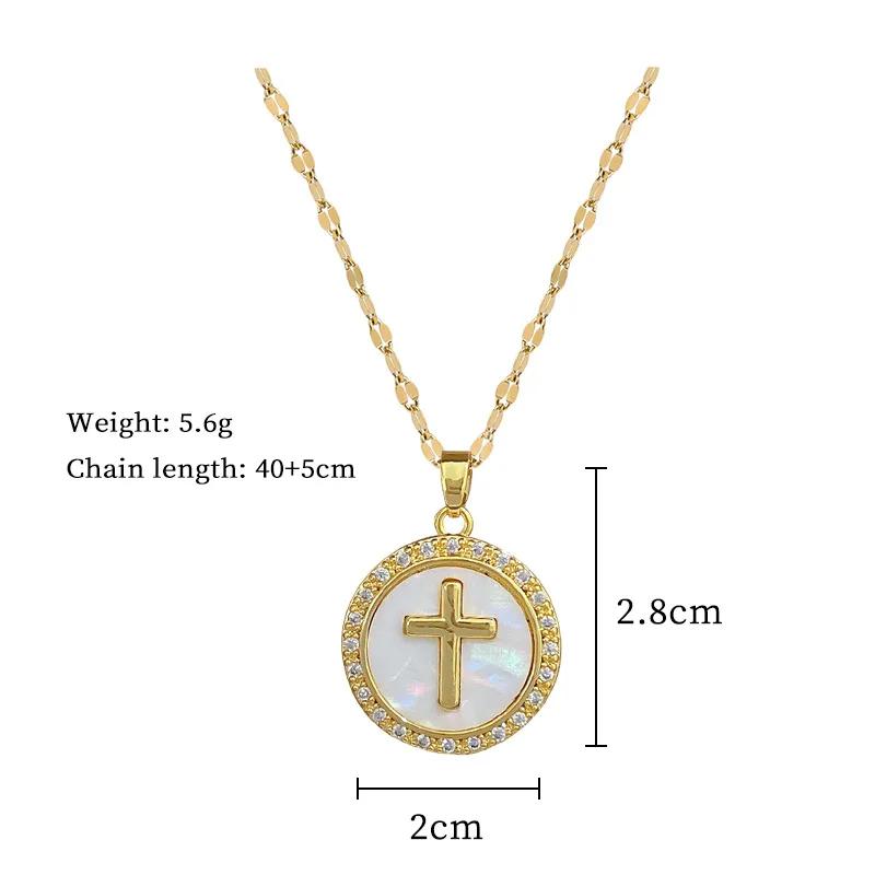 Fashion Circular Cross Pendant Necklaces for Women Men Classic Stainless Steel Chain Jewelry Accessories Pretty Gifts for Lover