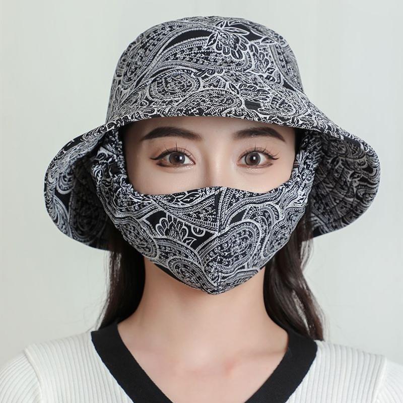Women's Lightweight Floral Bucket Hat with Detachable Face Cover Breathable Anti-UV for Hiking Camping Vacation