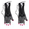 Fashion Women's Mesh Lace Gloves Dancing Party Half Finger Skeleton Gloves Halloween Short Gloves