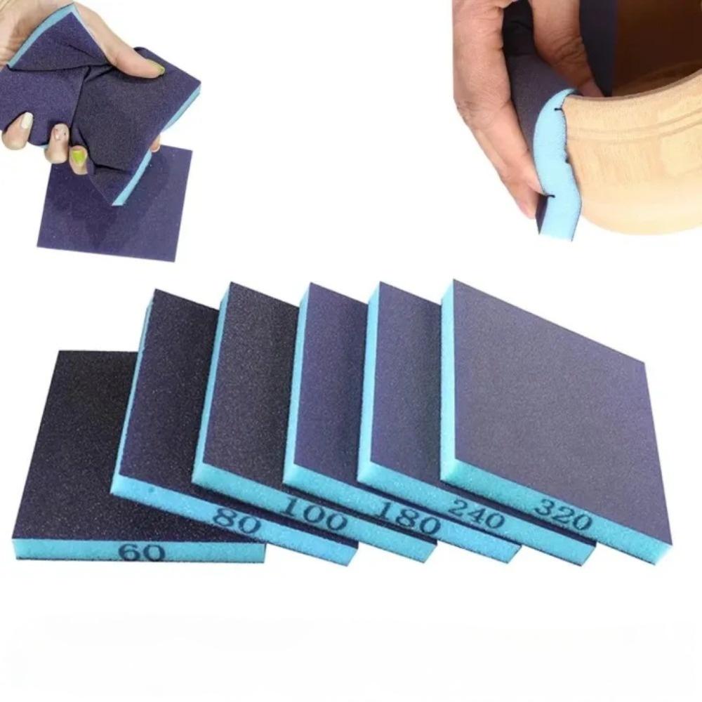 6Pcs Reusable Sanding Sponge 60-320 Grit Washable Wet Dry Sponge Ergonomic Designs Sanding Blocks For Metal Wood Polishing Tool
