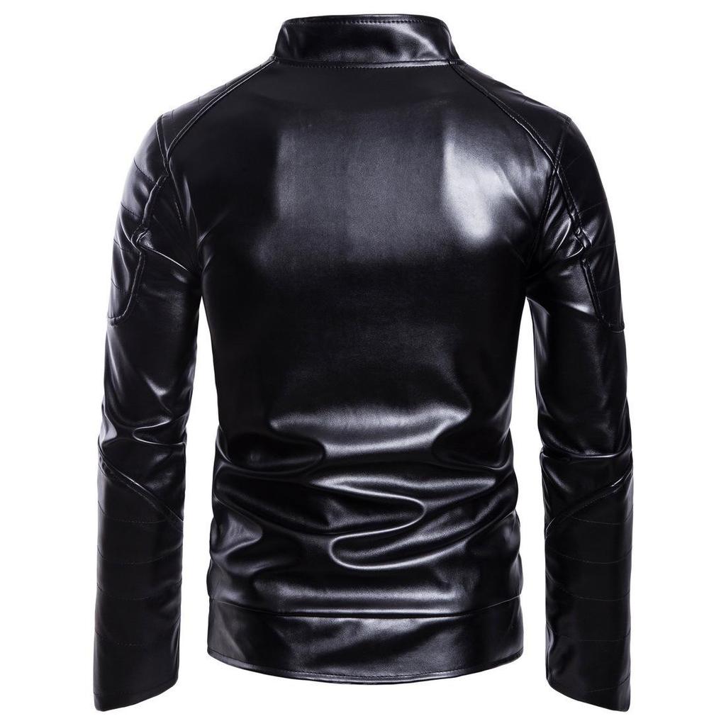 Herren Motorradjacke mit Stehkragen - PU-Leder mit Rautenmuster, Große Größen, Europäischer & Amerikanischer Rockstil