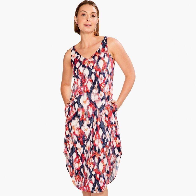 

Elastic Print Vest Dress Spring and Summer New Products with Pockets Casual Skirt European and American Plus size Women Slimming and Younger-Looking Garden Color L