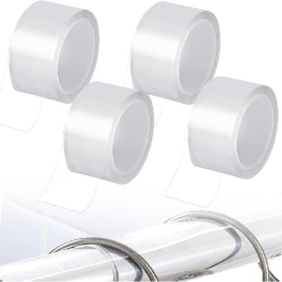 2 Pcs Smooth and Silent Curtain Rod, 16.4 Ft Drapery Ring Glide Tape, Transparent Adhesive Curtain Slide 4