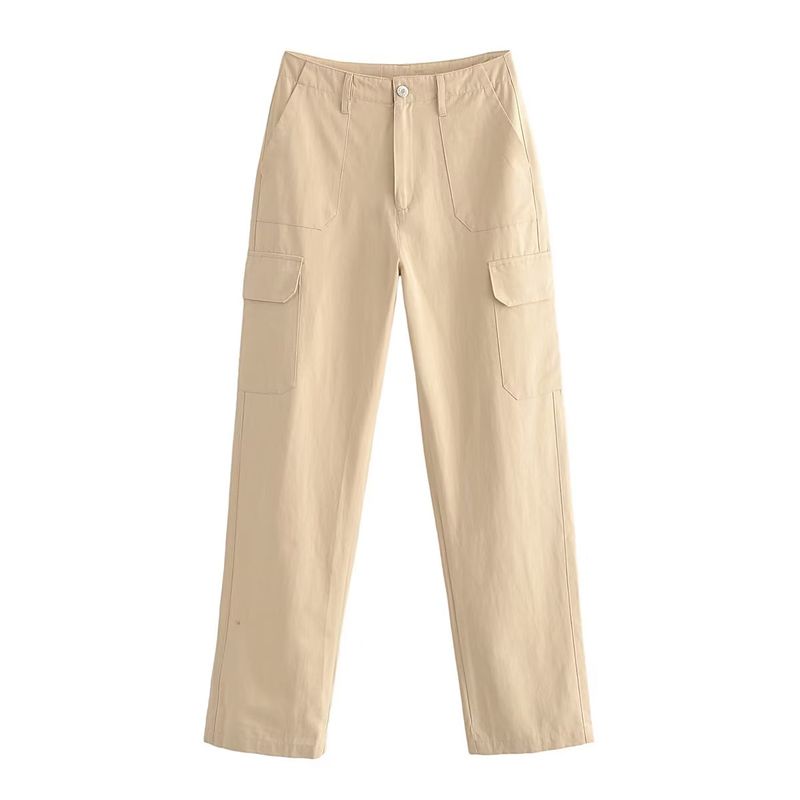 Kaslead Fashion Wind High Waist Straight Cargo Pants