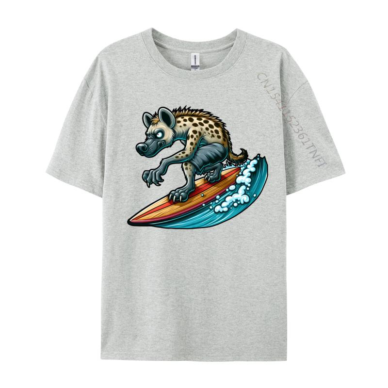 Cool Hyena Surfing On A Surfboard Beach Fun Hot Sale Pánské tričko Casual Unikátní topy Tričko Bavlněné Normální Mikiny
