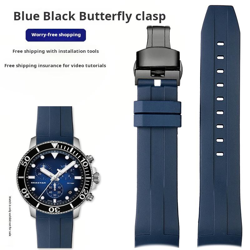 

21 22мм Чоловічий гумовий ремінець для годинника For 1853 Tissot Starfish Diving T120 Зігнутий кінець Силіконовий ремінець для годинника T120417 T120.407 T116 Браслет 21mm Mechanical