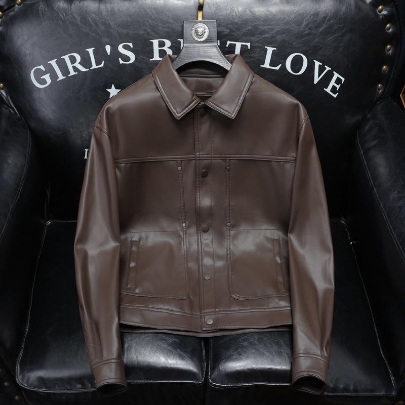 2025 Nouveau Style Veste en Cuir Homme Mode Décontractée Version Coréenne Coupe Ajustée Manteau en Cuir Vêtement d'Extérieur Mode Décontractée 9107