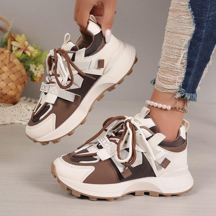 

Dad shoes sneakers women s spring and autumn models European and American popular college style thick-soled round head breathable soft-soled running 35 темно-коричневого