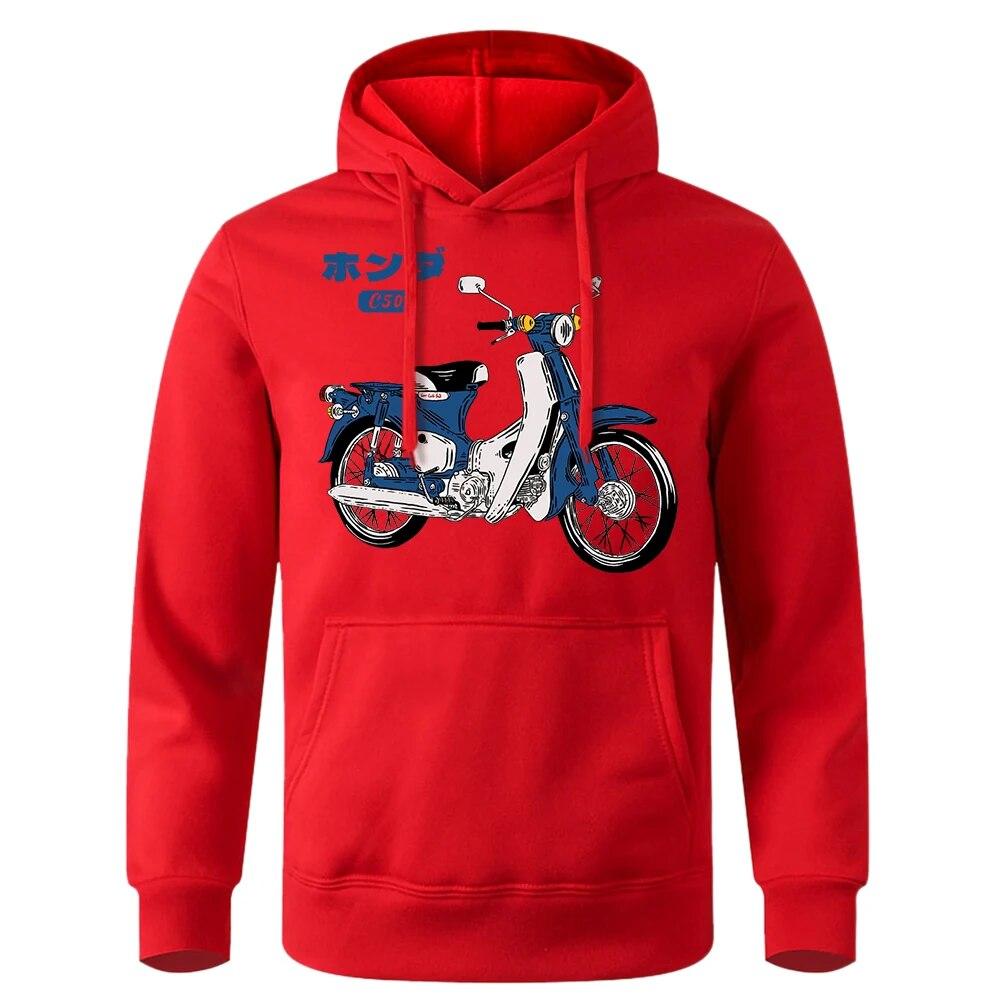Classic Super Cub C50 Motorcyclesprint Unisex Hooded Soft Breathable Hoodies O-Neck Casual Hoodie Classic Harajuku Tracksuit Unisex