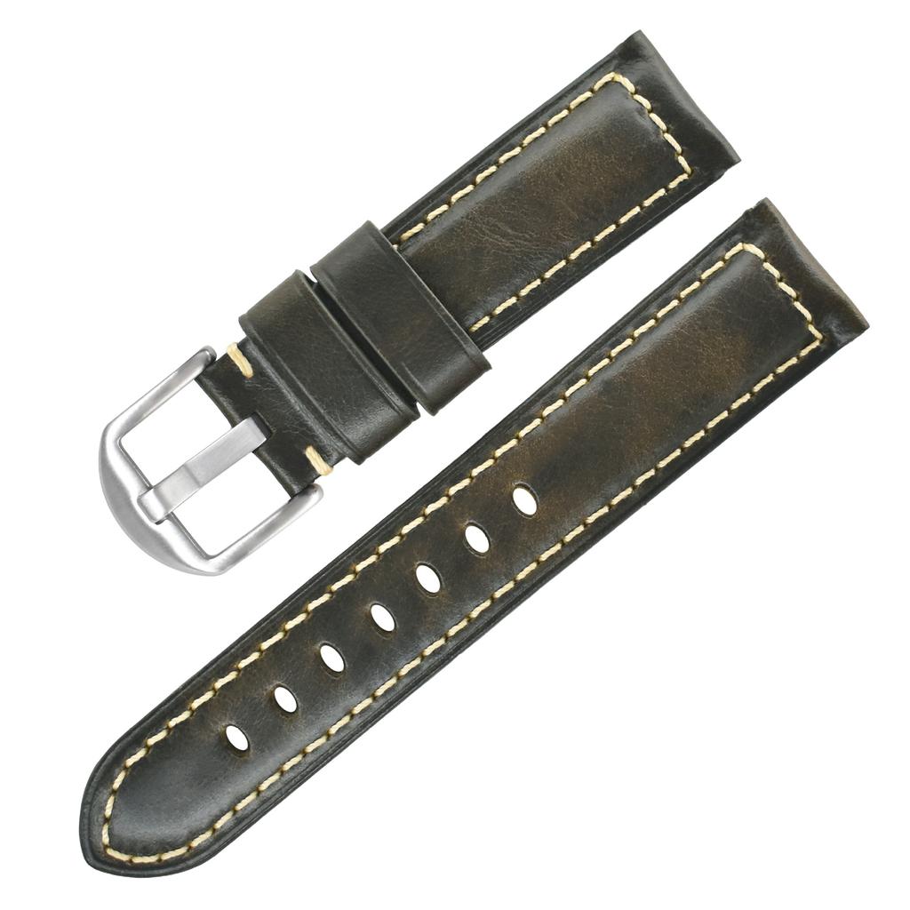 First Layer Genuine Cowhide Oil Wax Leather Business Watch Strap 18mm to 26mm Replacement for Cartier Watch Durable Wristband Accessory