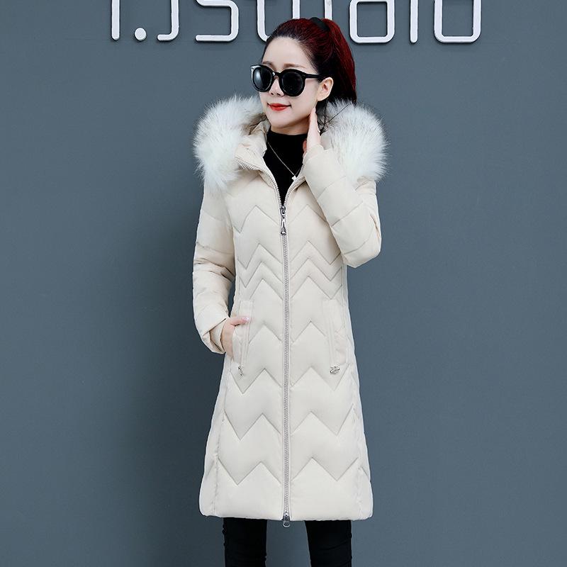 Women's Slim Fit Thickened Winter Coat, Warm Mid-Length Cotton, Large Sizes, 2021