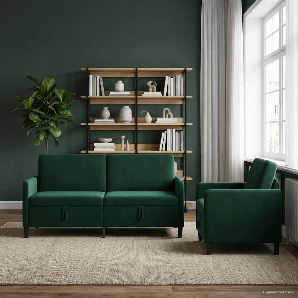 Sofa Set with Storage 2 pcs Dark Green Polyester