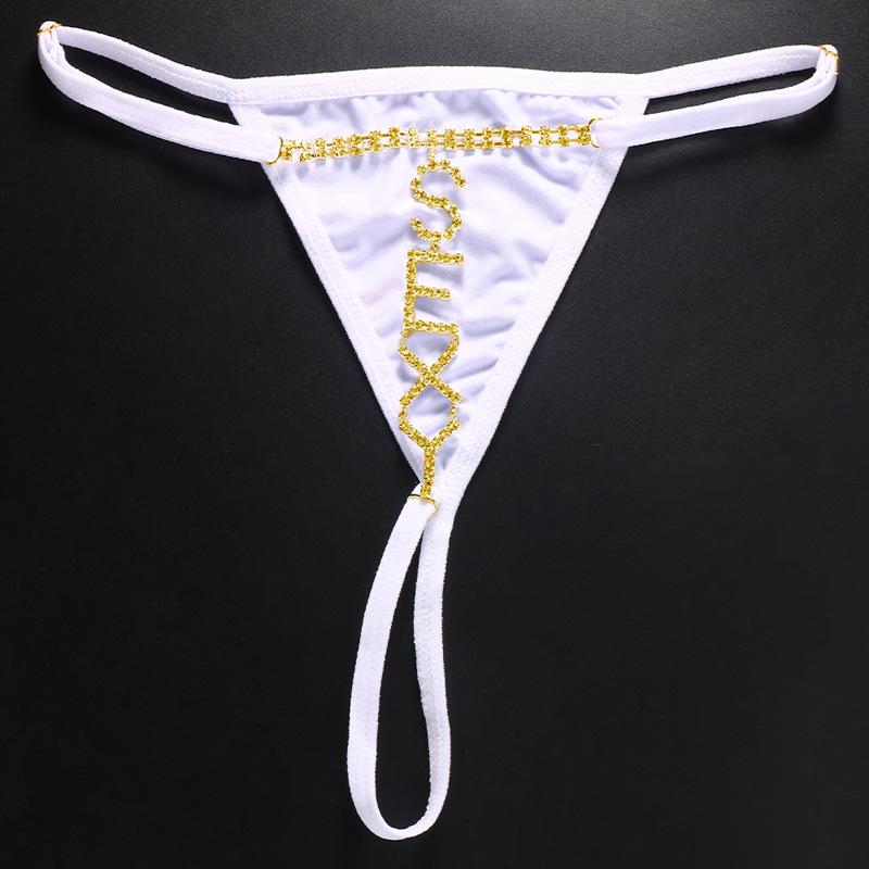 Fashion SEXY Letter Thong Panties Body Jewelry for Women Bling Rhinestone Waist Chain Thong G String Bikini Swimsuit