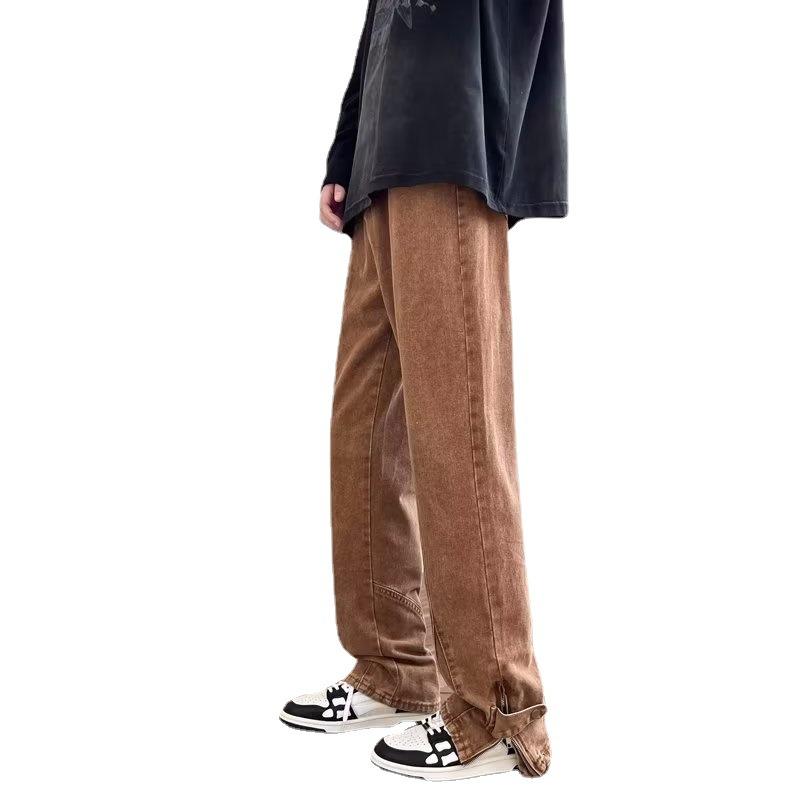 Jeans men's spring new high street ins trendy brand loose casual fashion zipper split button straight trousers