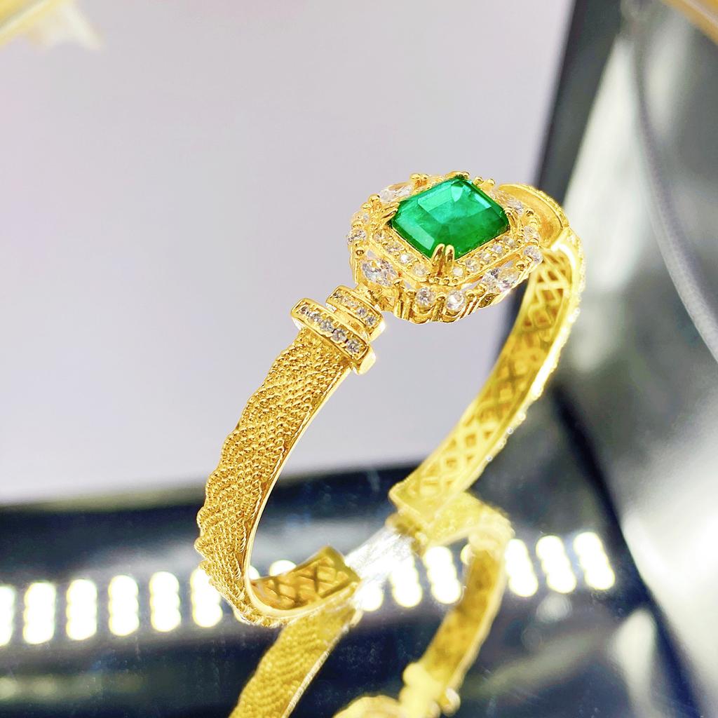 2026 Vintage Handgewebtes Sambisches Smaragdarmband Luxuriöses Offenes Armband mit Vollbesatz für Damen