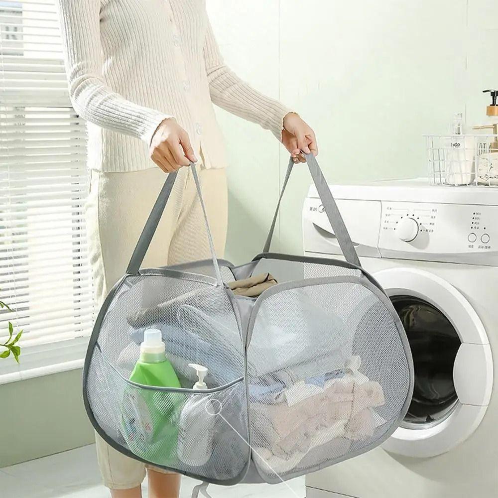 Portable Collapsible Dirty Clothes Hamper Large Capacity Ventilated Dirty Clothes Bin Mesh Foldable Laundry Hamper Storage