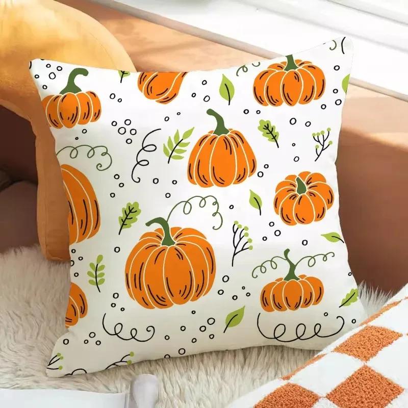 Pumpkin Print Pillowcase Autumn Harvest Festival Pillowcase 45X45Cm Living Room Sofa Cushion Cover Bedroom Room Home Decoration
