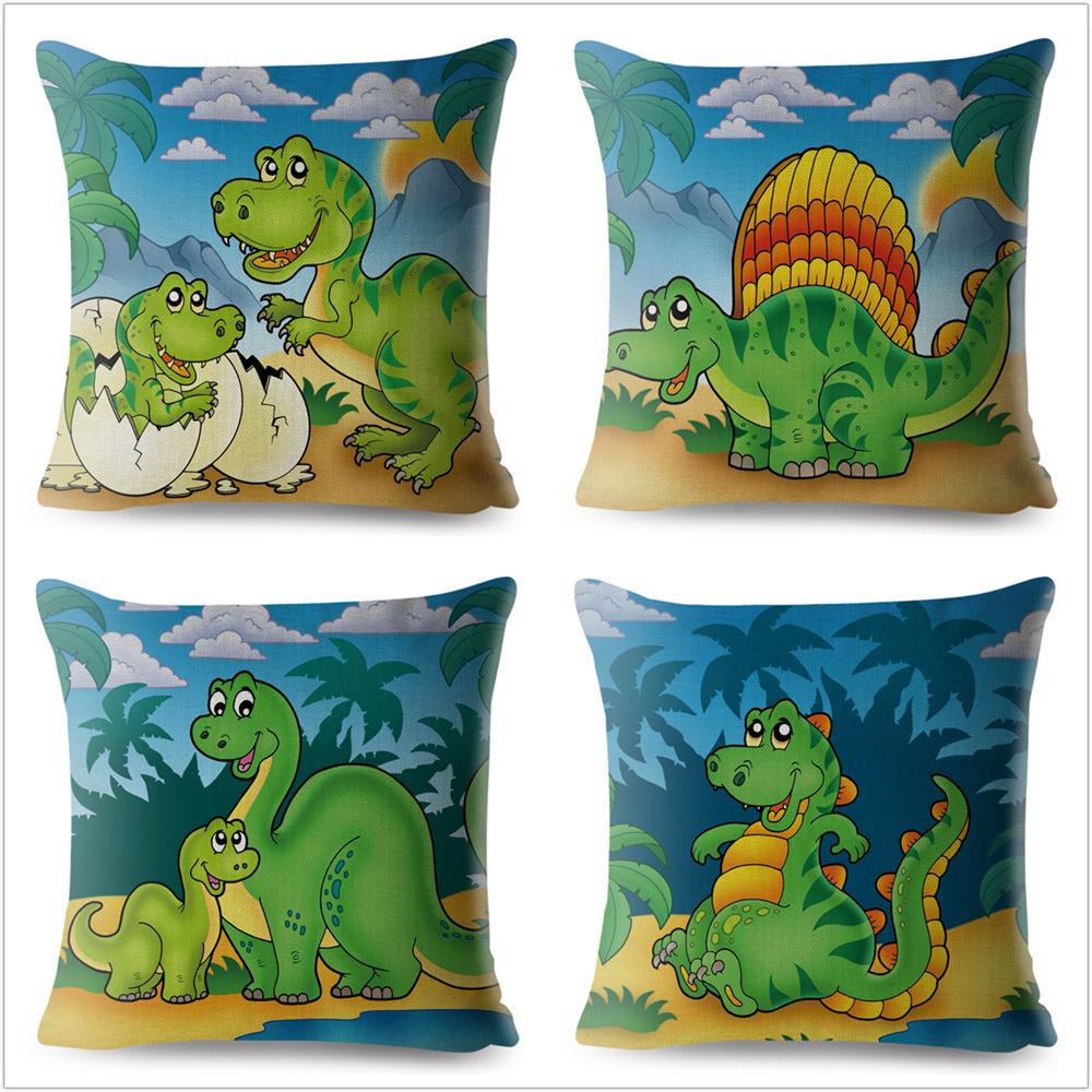 Cartoon Jurassic Dinosaur Animal Pillowcase Cushion Cover Peach Skin Pillowcase Sofa Home Decor Pillowcase
