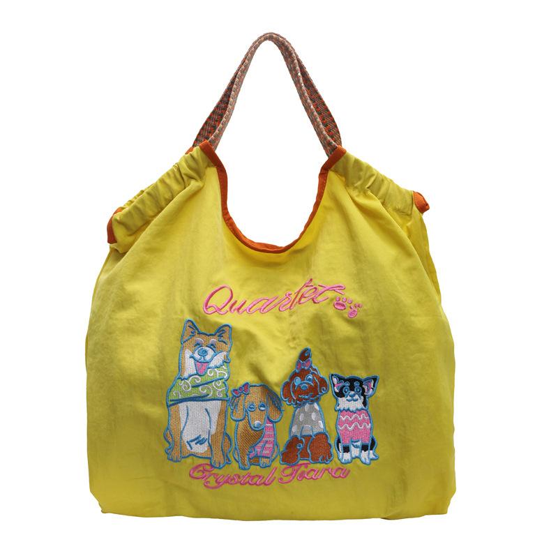 Cartoon Cute Embroidery Bag Women's Spring and Autumn Shopping Bag Casual Portable Shoulder Bag Simple and Versatile Large Capacity