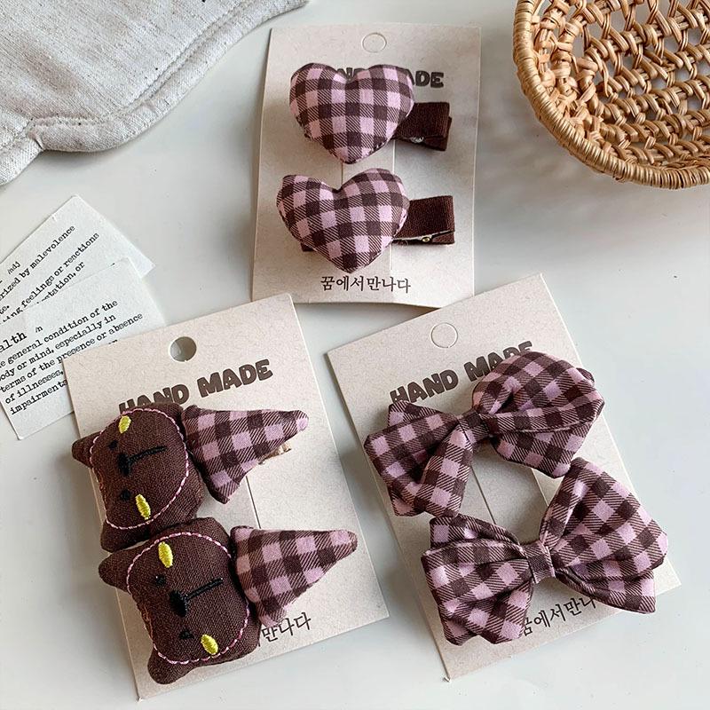 Sweet Pink Plaid Heart Cat Hair Clip - Versatile and Cute for Girls