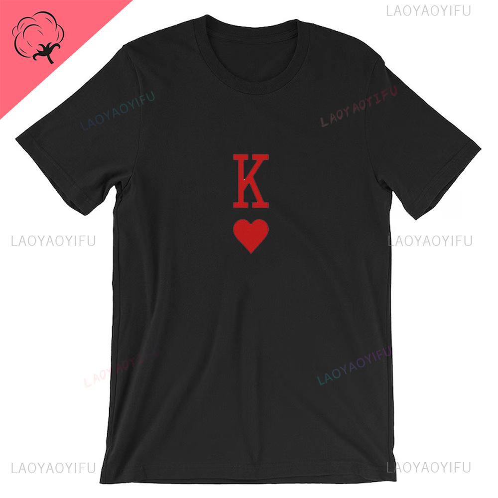 Queen of Hearts Playing Card T-shirt K Q Red Poker Card T Shirt Playing Card Cotton Tees Sustainable Unisex Classic Couple Gift