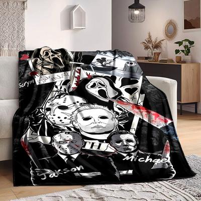 1 Stück Horrorfilm-Charaktere Decke Weiche Ganzjahres-Kuscheldecke mit Lebendigem Design, Perfekt für Zuhause, Reisen und Geschenke, Ideal für Nickerchen und Camping