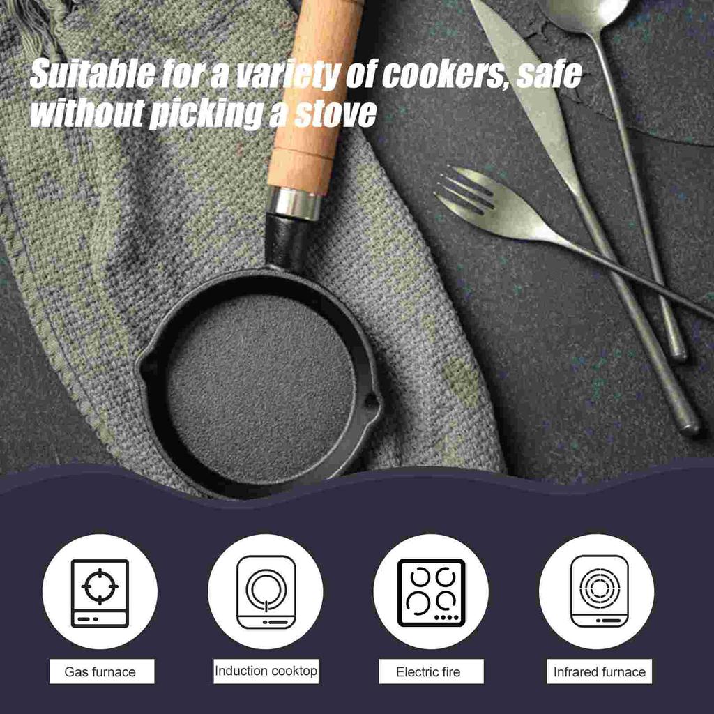 Heiße Ölpfanne Eierbrattopf Gusseisenpfannen Bratpfanne Mini Holzheizung Langstieliges Campingkochgeschirr Antihaft