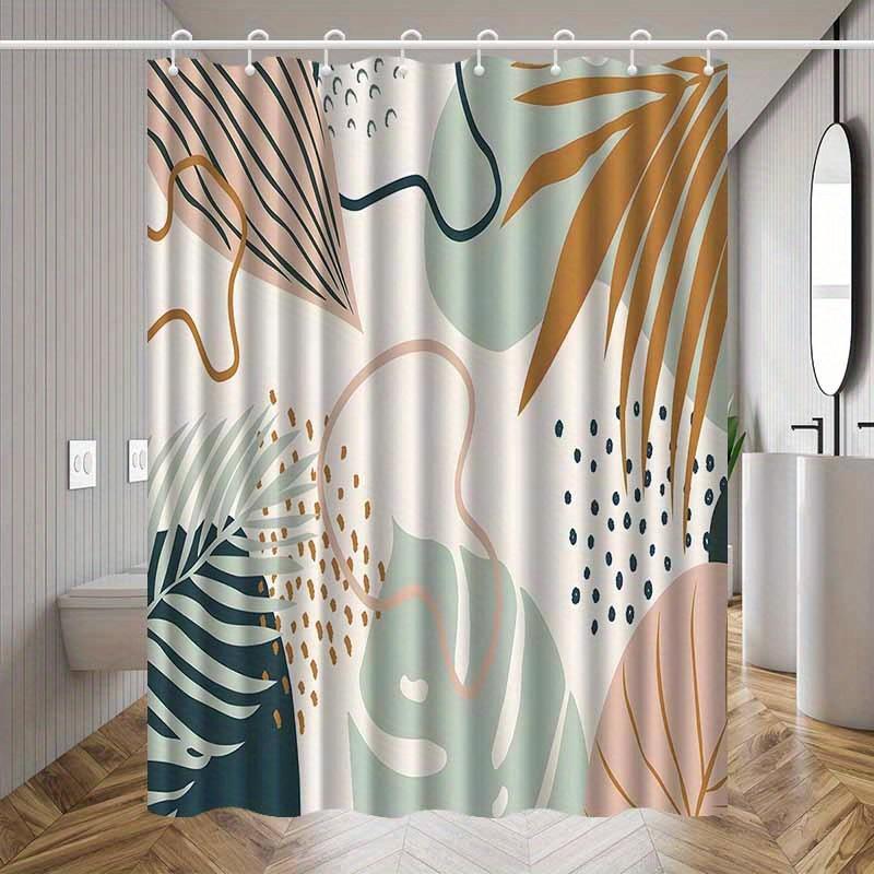 1 Piece Of Fresh And Simple Leaf Geometric Pattern Shower Curtain, Polyester Fabric, Machine Washable, Suitable For Bathroom