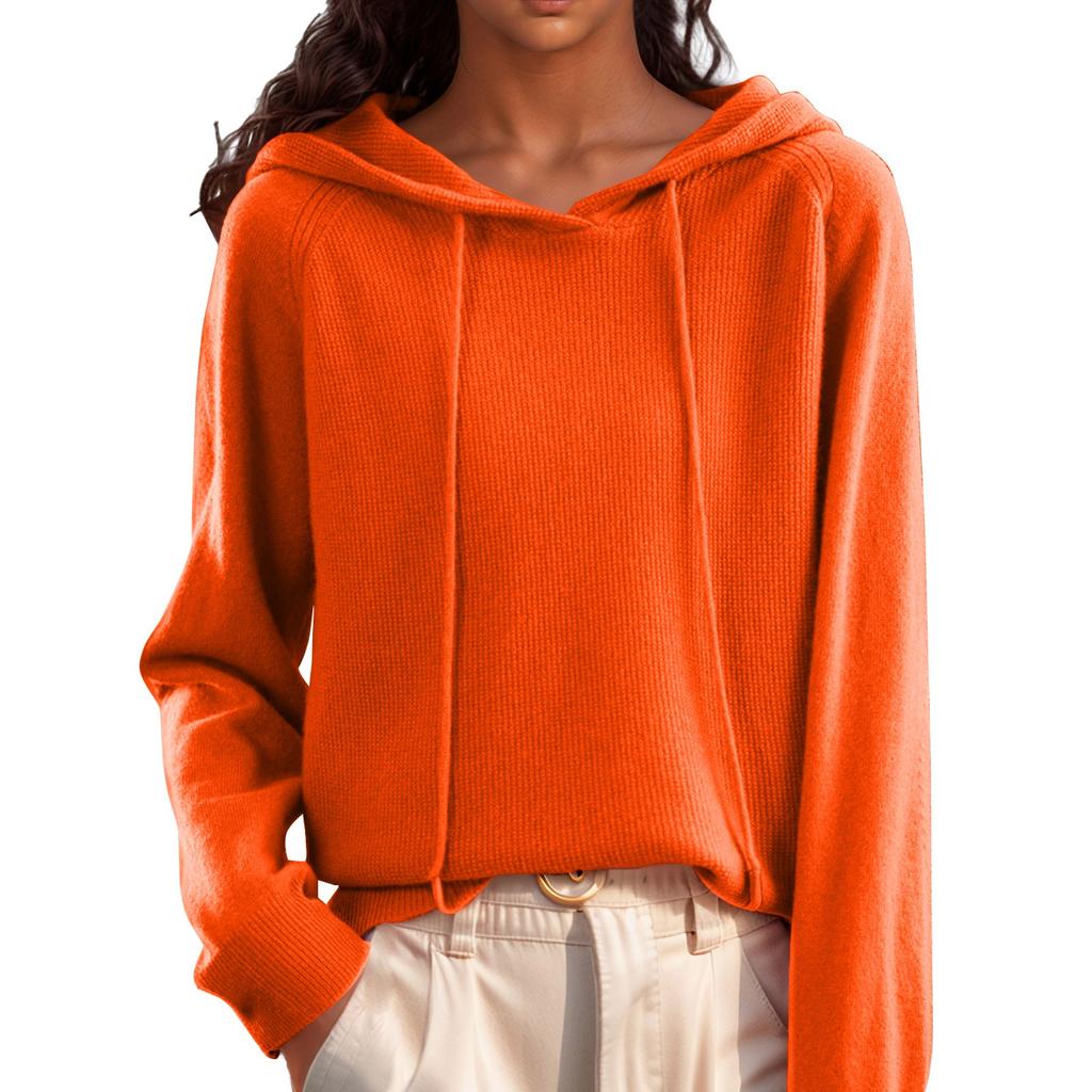 Einfarbiger, lässiger, langärmliger Strickpullover mit Kapuze für Damen mit Pullover und Basisschicht-Strickpullover